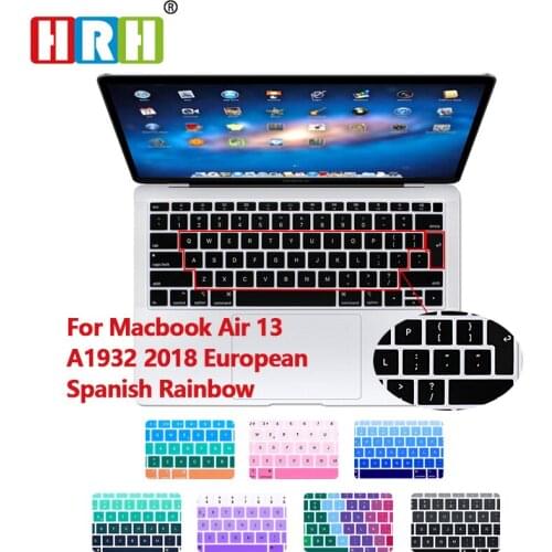 50 Rainbow Spanish Silicone Keyboard Protective Film for MacBook Air 13 A1932 with Touch ID Fingerprint 2018 Release