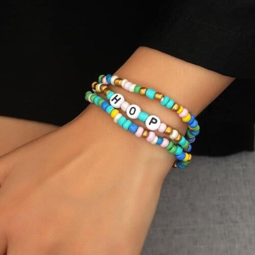 Ethnic Multilayer Multicolor Acrylic Beads Bracelets for Women Handmade Hop Bracelet Sets Bohemian Jewelry