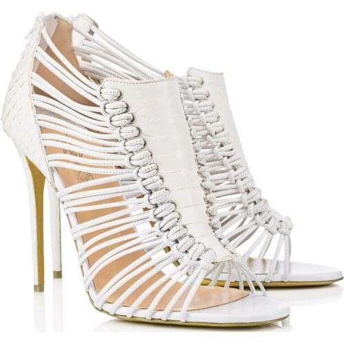 2021 Summer Roman Shoes Sexy Stiletto High Heels Sandals White Snake Skin Handmade Open Toe Womens Gladiator Sandalias Pumps