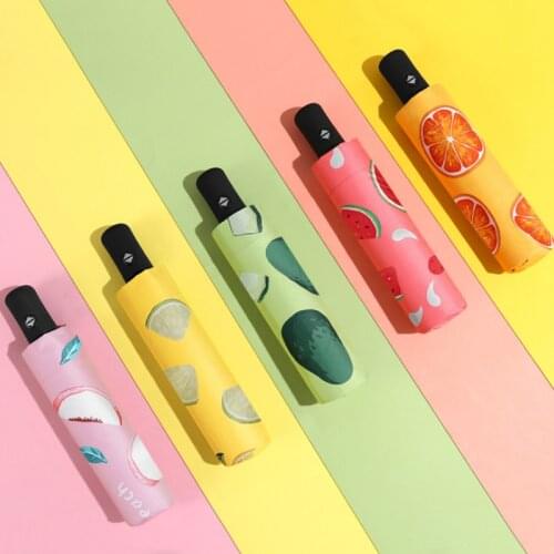 Women Sun Protect UV Parasol Umbrella Windproof Paraguas Cute Fruit Girls Umbrella Automatic Folding Clear Umbrella Rain