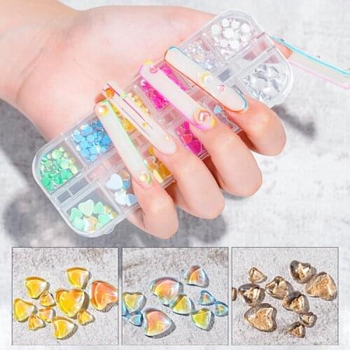 1 Box Candy Color 3D Nail Rhinestone Round Glass Crystal Beads Nail Art Decoration DIY Mixed Sized Flat Beads Manicure Decor