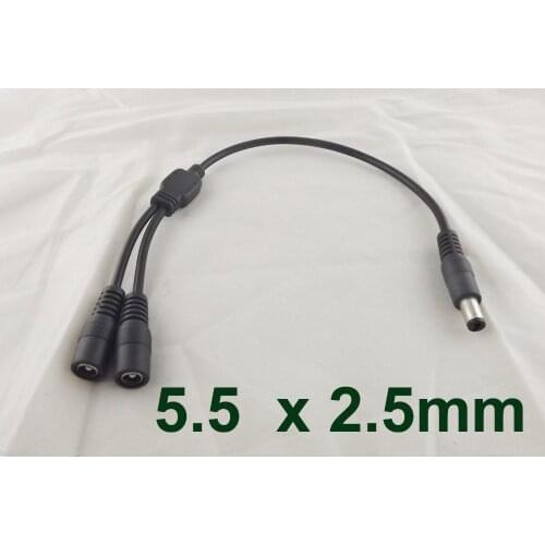 1pcs CCTV DC Power Plug 1 Male To 2 Female Jack Cable Splitter 5.5 x 2.5mm Adapter 30cm