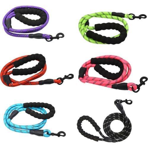 Large Dog Rope1.5m Big Dog Reflective Leashes Walking Strong Dog Collar Traction Harness Round Nylon Medium Dog Lead Belt 1pcs