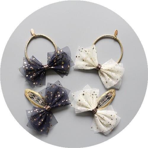 15pcs/lot Fashion Sweet Tiaras Mesh Gauze Bow Hairpins Hair Rope Glitter Star Bowknot Hair Clips Princess Hair Accessories