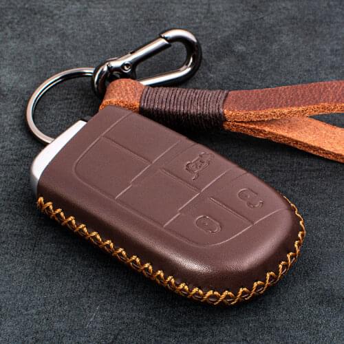1X Genuine Leather Key Bag Case Holder Remote Key Fob Cover For Jeep Grand Cherokee Compass Liberty Renegade Wrangler Keychain