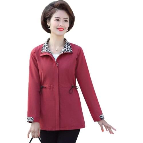 2020 Fashion Spring Jacket Middle-aged Woman Short Windbreaker Plus size 5XL Casual Tops Coat Female Belt Slim Outerwear 3377