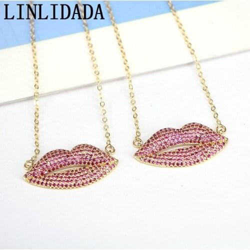 5Pcs Fashion Charm Crystal Zirconia Lip Shaped Female CZ Necklace Gold Color CZ Necklace Women Gift