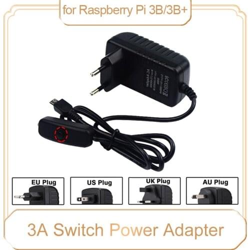 Raspberry Pi 3 B Plus Power Adapter 5V 3A EU US AU UK Power Supply ON OFF Switch Charger Connector for Raspberry Pi 3 Model B