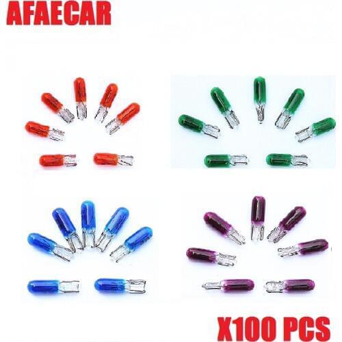 AFAECAR 100pcs car T5 12v 1.2w white blue green amber purple halogen lamp instrument lights