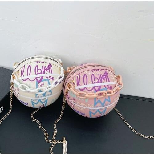 Graffiti PU Basketball Shoulder Bag Casual Women Chain Coin Purse Crossbody Women Luxurious Chains Messenger Bag