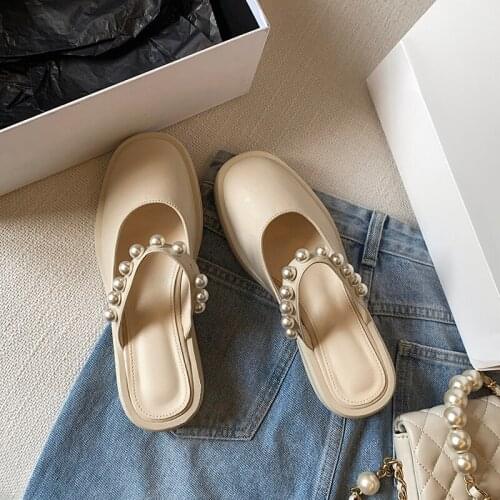 Osunlina Brand Pumps Platform Round Toe Square Heels Handmade Pearl Design Sweet Street Comfortable Lady Shoes 2021 Summmer