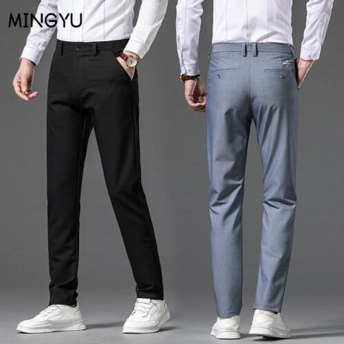 Summer Cool fabric Business Casual Pants For Men Formal Classic Breathable Thin Gray Black Khaki Office Suit Trousers For Male