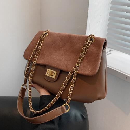 Burminsa Winter Large Suede Chain Shoulder Bags For Women Luxury Brand Designer Quilted Folds Crossbody Ladies Handbags 2021 NEW