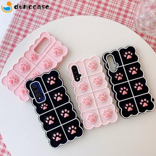 Relieve Stress Pop Fidget Toys Push Case for Huawei P40 P30 Pro Mate 40 Honor 20s 8X 9X Pro Nova 6 7 8 SE 4 5i Cat Dog Paw Cover