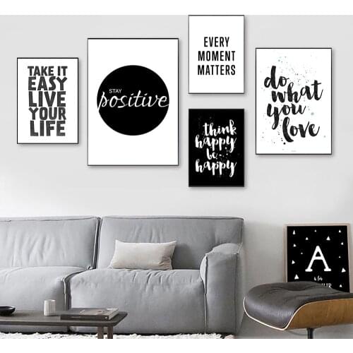 Black and White Quote Words Home Decor Wall Art Paintings English Smile Positive Letters Nordic Poster and Prints Canvas Picture