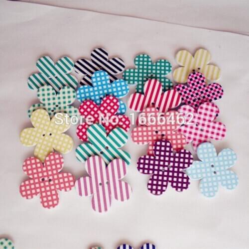 Wood Sewing Button Scrapbooking Plum flower Plaid At Random Two Holes 29mm x 29mm, 50 PCs 2015 new