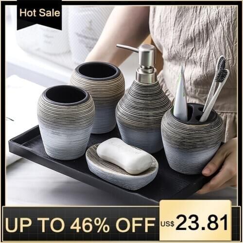 Toothbrush Holder Soap Dispenser Emulsion Bottle Mouthwash Cup Retro Handmade Ceramic Bathroom Accessories Storage Bathroom Set