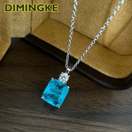 DIMINGKE 9*10 Natural Paraiba Tourmaline Necklace 100%-S925 Sterling Silver Jewelry Wedding Cocktail Party Birthday Gift