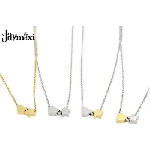 Jaymaxi Star Heart Pendant Necklace Small Bead Short Clavicle Stainless Steel Mirror Polished Women Necklace DIY 2pieces/lot