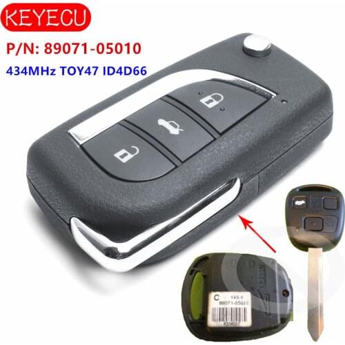 Keyecu Upgraded Remote Key Fob 434MHz ID4D66 for Toyota Yaris Avensis Corolla Carina ETC P/N: 89071-05010 TOY47