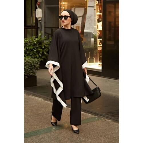 Two Piece Sets Tops and Pants Abaya Kaftan Shabby Double Team Muslim Clothing Set Muslim İslamic Hijab Sets Turkey Dubai 2021