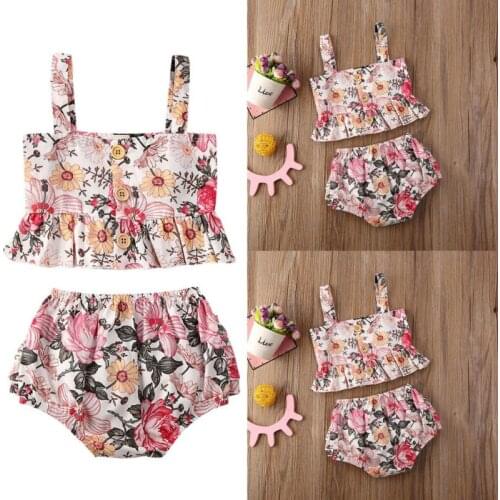 2Pcs Toddler Kids Baby Girls Outfits Floral Vest T-Shirt Shorts Set Clothes