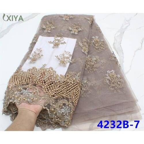 Hot Sale Handmade Beads Lace African Lace Fabric High Quality French Nigerian Net Tulle Lace Fabric for Wedding Party APW4232B