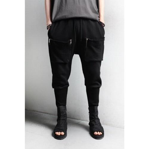 Mr. homemade hip-hop fashionable three-dimensional zipper pocket Leggings with thread stitching slim fitting nine point Harlan