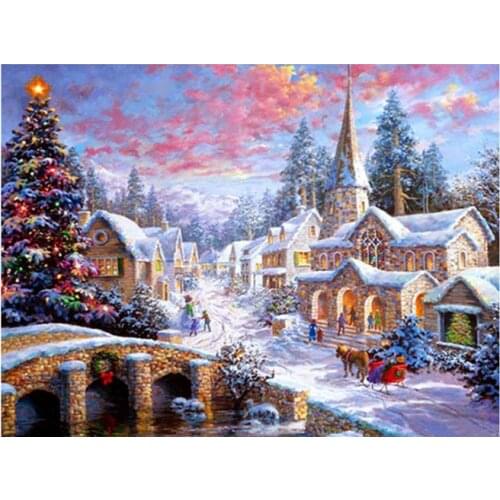 Christmas House Frameless DIY Digital Oil Painting By Numbers Canvas Wall Picture Hand Painted Home Decor Artwork