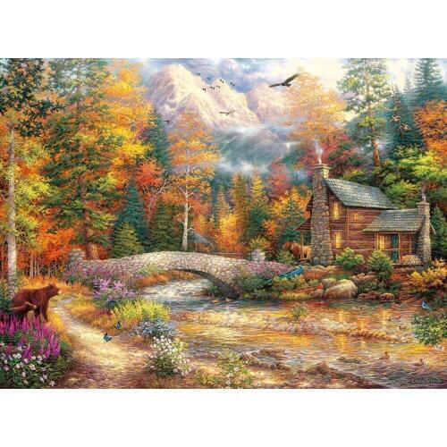 Nature Wooden house valley scenery art Needlework 14CT Canvas Unprinted Handmade Embroidery Cross Stitch Kits DIY Home Decor