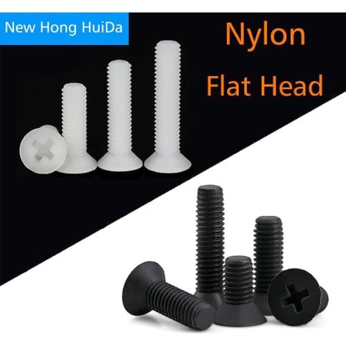 M2.5 M3 M4 M5 M6 M8 Black White Nylon Flat Head Machine Screw Cross Phillips Metric Thread Countersunk Plastic Bolt