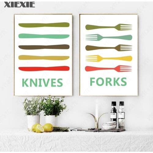 Knife Spoon Fork Tableware Wall Art Canvas Painting Nordic Posters and Prints Wall Pictures for Living Restaurant Room Decor