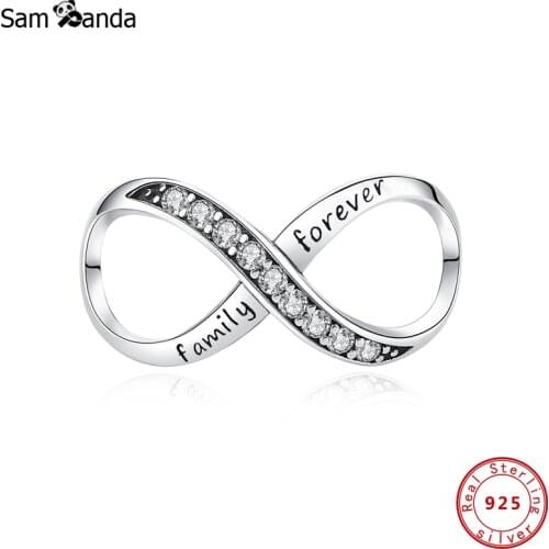 100% 925 Sterling Silver Beads Charms Fit Original Bracelet Family Forever Clear Crystal Charm Women Jewelry Making