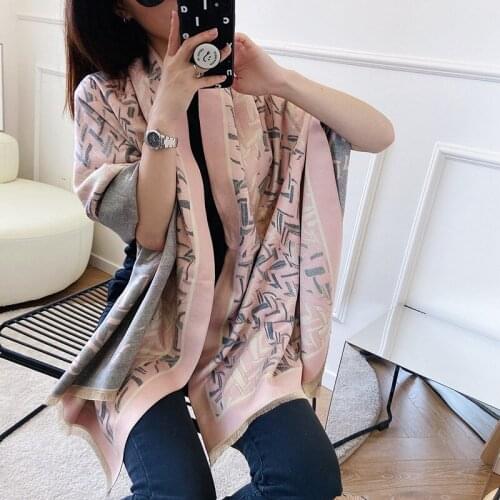 2021 Autumn/winter Warmth Cashmere Scarf Womens Versatile Dual-use Thickened Bib Diamond Geometric Pattern Shawl