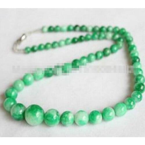 6-14mm natural green white jade beads necklace 18 inches