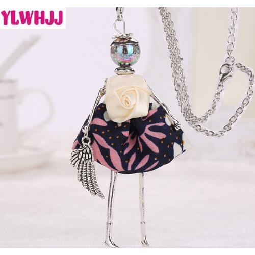 YLWHJJ brand new lovely women flowers long chain doll necklace for girls fashion statement jewelry baby metal pendant handmade