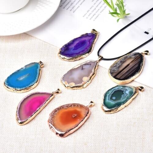 1PC Natural Crystal Agate Tablets Pendant Colourful Natural Quartz Healing Stone For Men Women Jewelry Fashion Souvenir gift