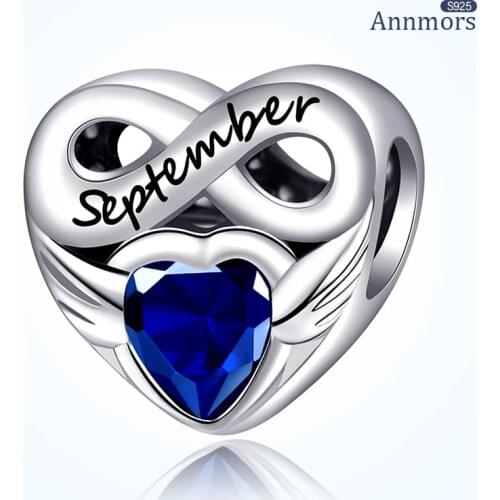 Birthstone for September Virgo Jewelry Charm Blue Stone 925 Sterling Silver Fit Pandora Original Bracelet Bow Love Heart Charm