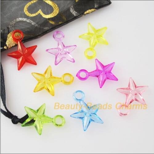 100 New Charms Acrylic Plastic Faceted Star Pendants Mixed 17x21mm