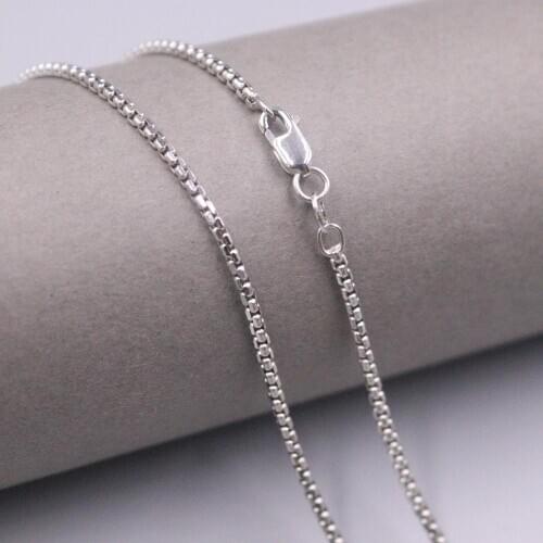 Real 18K White Gold Necklace Womens Female Hollow Box Chain 1.8mm Female 43cm/16.5inch Gift Neckalce Jewellery Mans Gold Chain