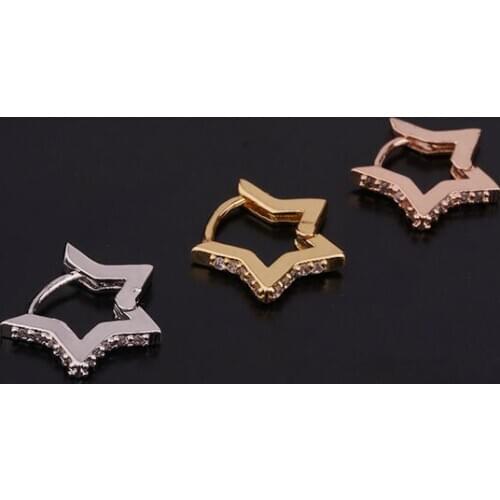 1 PCS Cute Elegant Zircon Star Piercing Ear Bone Cuff Hoop Earring for Women Simple 8 mm Closed Circle Copper Ear Clip Jewelry