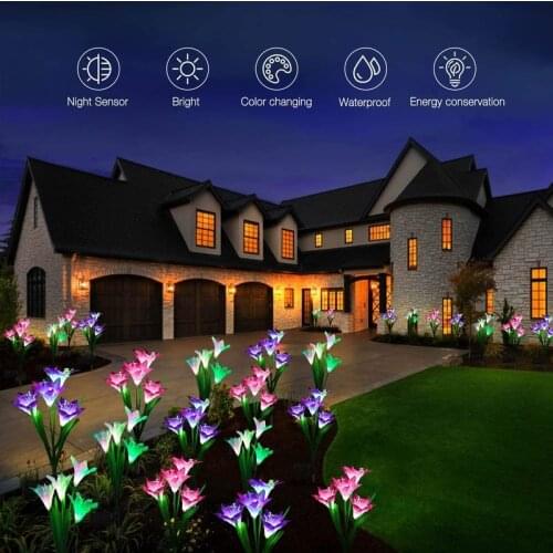 Solar Lily Flower Lawn Garden Light Lily Flower Waterproof Color Changing Outdoor Light Use Garden Terrace Lawn Decorative Light
