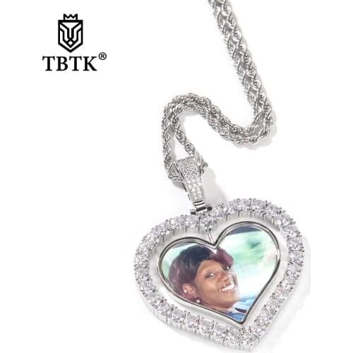 TBTK Heart Shape Design DIY Spin Two-sided Photos Pendants Fashion Jewelry Personalized Photo Necklace Charms Hiphop Jewelry