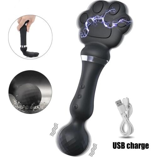USB Strong Electro Shock Magic Wand Cat Claw AV Stick Big Dildo Vibrator Nipple Vagina Clit Stimulator Women Masturbator Sex Toy