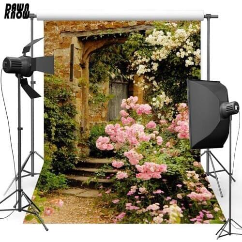 DAWNKNOW Wood Door Vinyl Photography Background For Newborn Flower New Fabric Polyester Backdrop For Wedding Photo Studio G610
