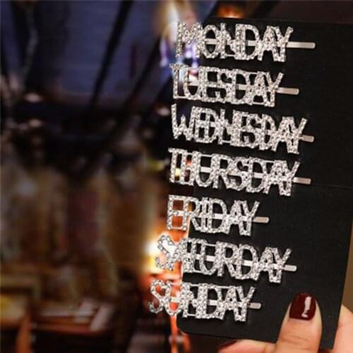 1 Pcs Crystal Monday Sunday Hairpins Shiny Rhinestones Letters Week Crystal Hair Clips Hair Accessories Girls Drop shipping