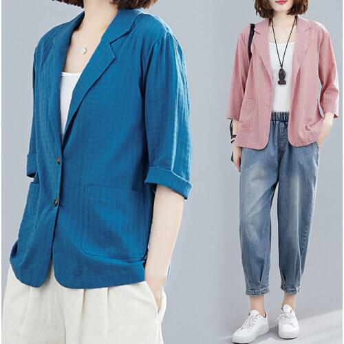 Thin section Linen Suit Female 2020 Summer New Retro Loose Large Size Cotton and Linen Sunscreen Tops Casual Short Blazer K348