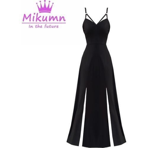 New Style Summer Gothic Women Maxi Dress Black Sexy Deep V-neck Sleeveless Dresses Halter High Waist Split Long Party Vestidos