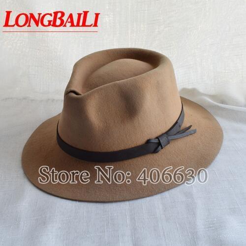 Winter Trendy Wide Brim Wool Felt Fedora Hats For Men Chapeu Masculino Panama Trilby Caps Free Shipping PWFE015