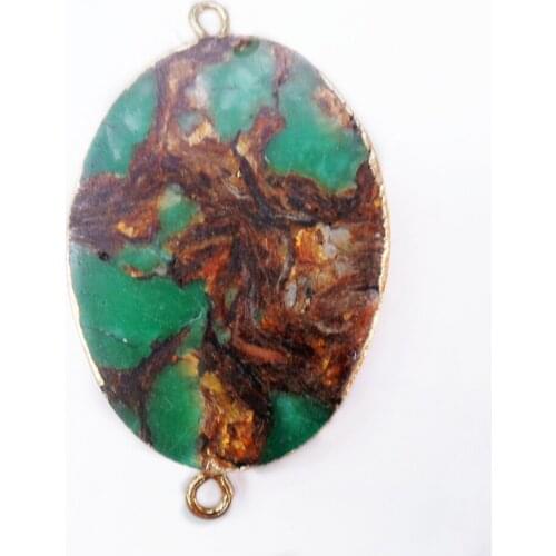 1Pcs 48x28x5mm Green And Bronze Sea Sediment Jasper & Pyrite Oval Gilt Edge Bracelet Connector Bead DIY Jewelry Accessories S872
